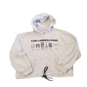 Karl Lagerfeld Paris Women's Cream Graphic‎ Drawstring Hoodie XL